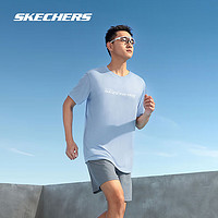 Skechers斯凯奇2024男女同款运动T恤轻盈针织圆领短袖衫宽松舒适 男款-月白蓝/02P8 L