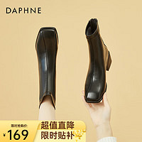 DAPHNE 达芙妮 加绒瘦瘦靴女2023秋冬季新款粗跟女靴保暖方头短靴女舒适切尔西靴 黑色加绒 37