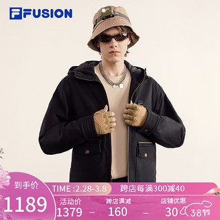 FILA FUSION斐乐潮牌棉服男2024春时尚休闲连帽复古工装夹克 正黑色-BK 165/88A/S