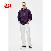 H&M HM男装卫衣2023冬季新款混纺美式休闲潮流图案连帽套头衫1019679