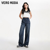 VERO MODA 牛仔裤女2024春新款复古学院风高个子宽松阔腿显瘦长裤