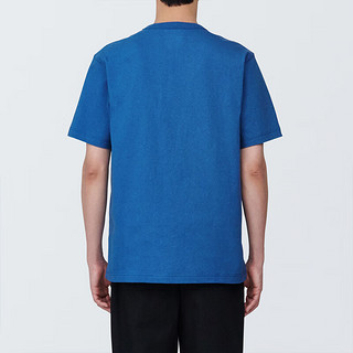 无印良品MUJI 男式 水洗 粗棉线 圆领短袖T恤 男士打底衫男款 AB1MFA4S 蓝色 M (170/92A)