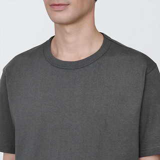 无印良品MUJI 男式 水洗 粗棉线 圆领短袖T恤 男士打底衫男款 AB1MFA4S 深灰色 XL (180/104A)