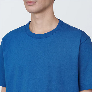 无印良品MUJI 男式 水洗 粗棉线 圆领短袖T恤 男士打底衫男款 AB1MFA4S 蓝色 S (165/84A)