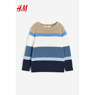 H&M 童装儿童针织衫秋季慵懒时髦棉质圆领条纹长袖套衫1066370 蓝色/拼色 120/60