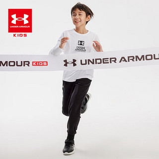 安德玛（Under Armour）童装2024年春季男大童圆领长袖T恤休闲宽松运动打底衫 白色 170cm