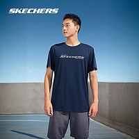 Skechers斯凯奇2024男女同款运动T恤轻盈针织圆领短袖衫宽松舒适 男款-海军学院蓝/02MZ L