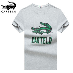cartelo卡帝乐鳄鱼圆领夏装上衣男女士短袖t恤青年修身休闲半袖t恤衫