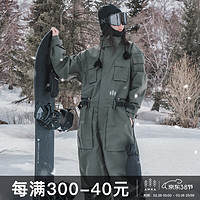 AWKA滑雪裤男女同款2023雪地裤单板专业滑雪服裤子加厚连体裤 军绿色 L