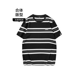 海澜之家（HLA）短袖T恤男24条纹圆领短袖男夏季 黑色条纹6T 185/100A(2XL) 83-90kg