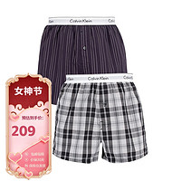 卡尔文·克莱恩 Calvin Klein CK男士时尚舒适平角内裤两条装NB1396A 条纹+格子 L