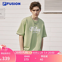 FILA FUSION 斐乐潮牌情侣款针织短袖衫2024春时尚宽松纯棉T恤