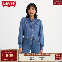 Levi's李维斯24春季女士娃娃领牛仔衬衫可爱减龄百搭 牛仔蓝 A8431-0000 L