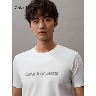 Calvin Klein Jeans24春夏男士层叠反光印花修身打底短袖T恤J325512 YAF-月光白 XXL