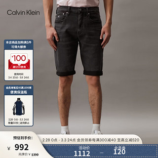 Calvin Klein Jeans24春夏新款男士潮流卷边脚口水洗锥形牛仔短裤J325335 1BY-牛仔黑 28