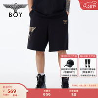 BOY LONDON24春男女同款针织短裤烫银金鹰印花潮流百搭抽绳直筒裤N14981 黑色 XS