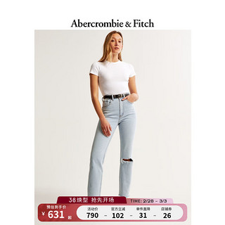 ABERCROMBIE & FITCH女装 24春复古时尚加高高腰破洞直筒九分牛仔裤 356291-1 轻度磨破款 29S (155/76A)