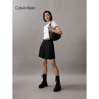 Calvin Klein Jeans24春夏女士莱赛尔混纺调节腰带褶裥A字短裤J223327 BEH-太空黑 L