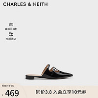 CHARLES&KEITH24春复古包头镂空尖头低跟半拖鞋SL1-71790027 Black Box黑色 39