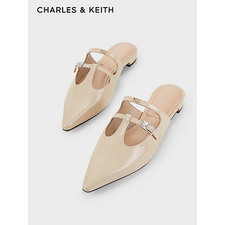 CHARLES&KEITH24春复古包头镂空尖头低跟半拖鞋SL1-71790027 Beige米色 37