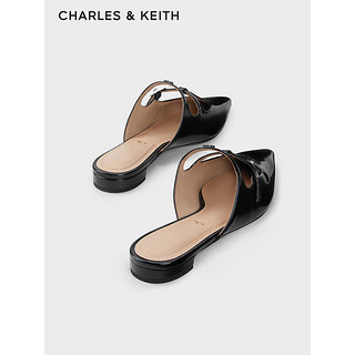 CHARLES&KEITH24春复古包头镂空尖头低跟半拖鞋SL1-71790027 Black Box黑色 38