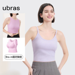 Ubras 24年罗纹bra-in辣妹短款吊带背心女带胸垫可外穿打底 黑色 S