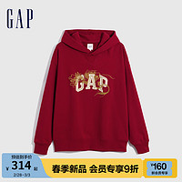 Gap男女装春季2024LOGO宽松套头连帽衫422212新年款运动卫衣 红色 185/104A(XXL) 亚洲尺码