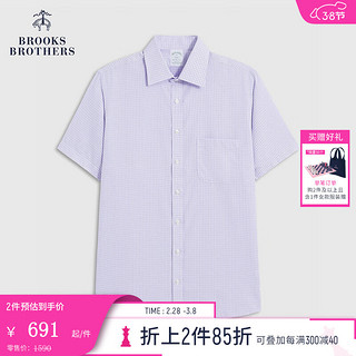 布克兄弟（BrooksBrothers）男士棉质免烫提花短袖正装衬衫 5000-淡紫色 16