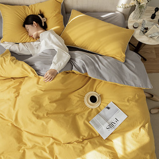 无印良品纯棉水洗棉床上四件套100%全棉加厚被套罩裸睡床单双人2米床用品