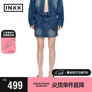 英克斯（inxx）时尚潮牌春女式牛仔短裙半身裙XXE1030475 牛仔蓝色
