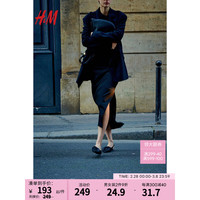 H&M女装2024春季高腰休闲开衩斜纹布直筒半身裙1219673 黑色 160/68A