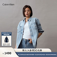 Calvin Klein Jeans24春夏女简约布标贴袋复古纯棉宽松牛仔衬衫J223472 1AA-牛仔浅蓝 XS