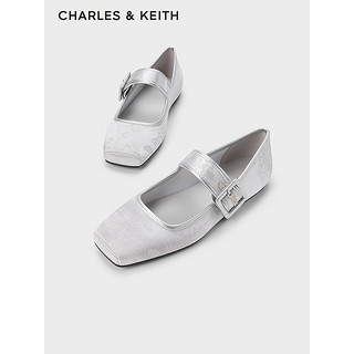 CHARLES&KEITH24春季龙年刺绣方头平底玛丽珍鞋女CK1-71720064 Silver银色 35