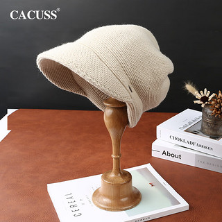 CACUSS针织帽子女士冬季保暖毛线帽大头围显脸小堆堆帽户外百搭冷帽米色