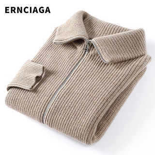 ERNCIAGA 羊绒衫男士开衫全拉链翻领针织外套冬季加厚毛衣 婉驼 185/3XL (适合170斤-190斤)