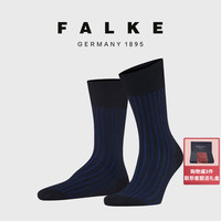 FALKE德国鹰客Shadow条纹罗纹商务袜时尚潮休闲棉男士中筒袜14648 黑蓝-6360 39-40
