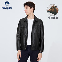 Navigare意大利小帆船男士真皮皮衣机车风牛皮外套1336703529 黑