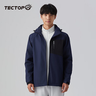 探拓（TECTOP）户外冲锋衣男内里加绒保暖透气外套秋冬季休闲夹克 男款玄青色 XL