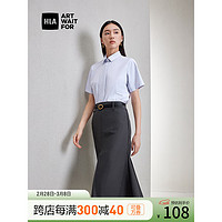 海澜之家（HLA）短袖正装衬衫女24夏季新商务上班通勤职场面试衬衣职业女装工作服 紫灰条纹A3 165/88A