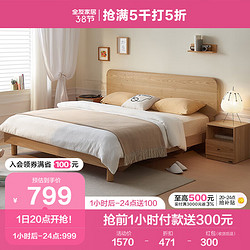 QuanU 全友 家居 板式床原木风1.5x2米次卧室现代简约实木脚双人床家具129908 常规款|单床