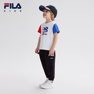 FILA【螨消消】斐乐童装儿童上衣2024夏新款小童男童短袖抗菌T恤 标准白-WT 1
