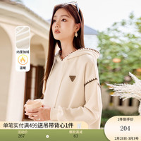 香影 X.YING（xiangying）加绒连帽卫衣女冬季设计感长袖套头慵懒风宽松上衣 米色 M