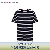 TOMMY HILFIGER24新款春季男装简约小绣标通勤条纹修身版短袖T恤78JA565