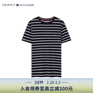 TOMMY HILFIGER24新款春季男装简约小绣标通勤条纹修身版短袖T恤78JA565