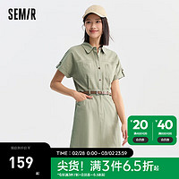 Semir 森马 连衣裙女纯棉收腰工装裙复古2024夏季休闲风翻领短裙简约 土灰绿40901 160/84A/M