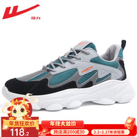 回力官方 运动鞋男鞋春季新品跑步鞋透气网面休闲鞋减震老爹鞋子男 灰绿/夜光网面款 43