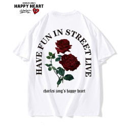 charlesjangshappyheart查尔斯桃心短袖男女同款花卉印花休闲圆领宽松