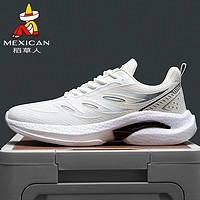 Mexican 稻草人 男鞋休闲鞋子男士透气飞织网布鞋男跑步运动鞋 白色 42