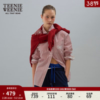 Teenie Weenie小熊2024年条纹凉感春日衬衫宽松时尚长袖红色衬衣女