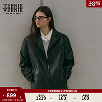 Teenie Weenie【仿蛋白皮】小熊2024年柔软PU皮西装外套休闲夹克女 黑色 170/L